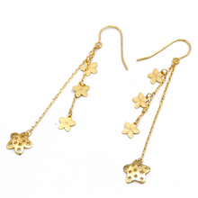 Real Gold Paper Star Flower Dual Hanging Drop Earring Set 7178 E1840