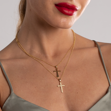 Real Gold Plain Cross Necklace with Holo Rolo Chain 1926/11 CWP 1670