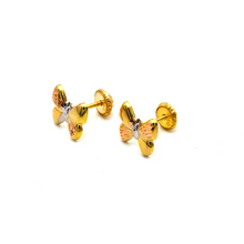 Real Gold 3 Color Textured Butterfly Screw Earring Set  0008/11 K1231 - 18K Gold Jewelry