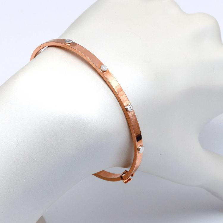 Real Gold GZCR 2 Color Embossed Screw Rose Gold Bangle 0016 3