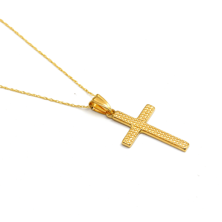 Real Gold Textured Cross Necklace 1925 24 CWP 1876 Gold Zone Jewelry