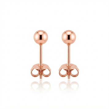 Real Gold 3 MM Ball Stud Rose Gold Earrings Set 0003 E1999