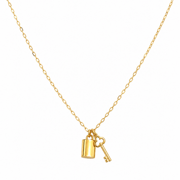 Real Gold Key Lock Love Dangler Paper Clip Necklace 0003 (40 C.M) N1559