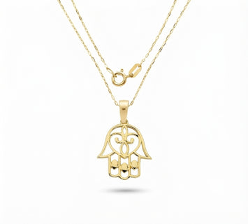 Real Gold Openwork Hamsa Hand Necklace 0050 CWP 2047