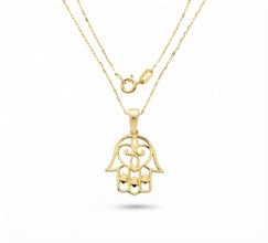 Real Gold Openwork Hamsa Hand Necklace 0050 CWP 2047