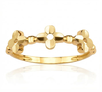 Real Gold Three Flower Blossom Ring (Size 5) 0067 R2976
