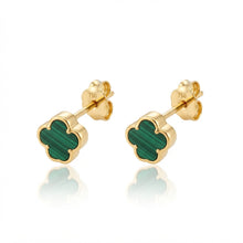 Real Gold Green Four Petal Flower Stud Earrings Set 0078 E1984