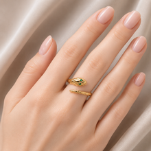 Real Gold Green Eye Serpent Snake Coil Ring 0080 (SIZE 6) R2806