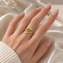 Real Gold Green Eye Serpent Snake Coil Ring 0080 (SIZE 6) R2806