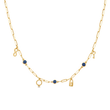 Real Gold Paper Clip Chain Evil Eye Dangler Charms Necklace (45 CM) 0087 N1376