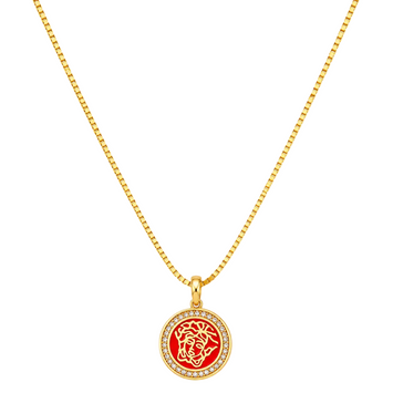 Real Gold GZMH Red Round Luxury Pendant with Box Chain VP 0150 CWP 1870