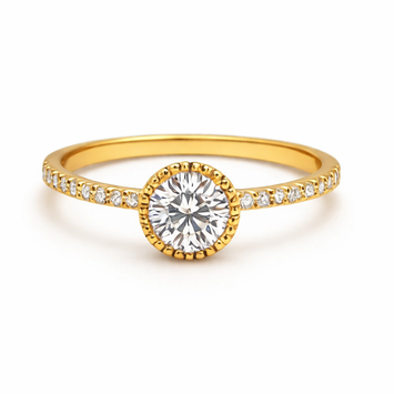 Real Gold Crystal Line Round Stone Ring 0165 (Size 6.5) R2753
