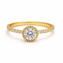 Real Gold Crystal Line Round Stone Ring 0165 (Size 6.5) R2753