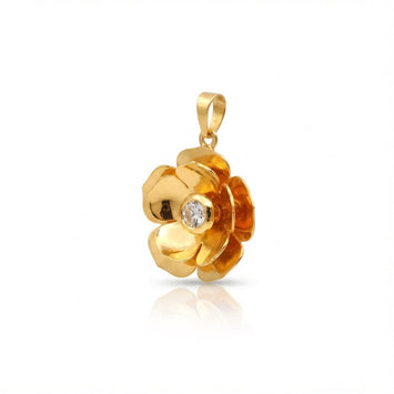 Real Gold 3D Flower Cup With Center Stone Pendant 0918 P 1848