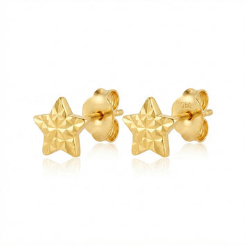 Real Gold Diamond Cut Star Stud Earrings Set 0210 E1982