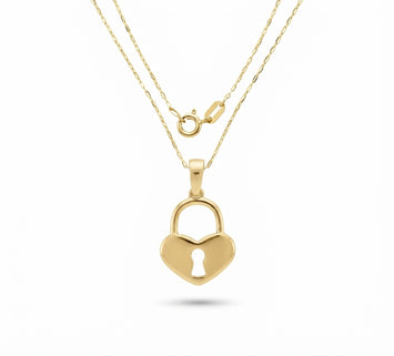 Real Gold Heart Padlock Necklace 0233 CWP 2046