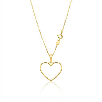 Real Gold Open Heart Outline Necklace 0255 CWP 2048