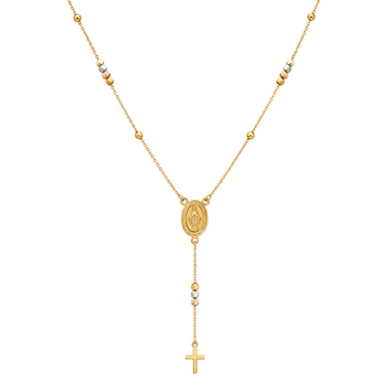 Real Gold 3D 3 Color Cross Rosary Choker Necklace 0308 N1342