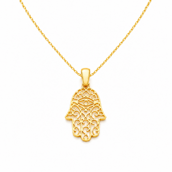 Real Gold Filigree Hamsa Hand Evil Eye Necklace 0314 CWP 2038