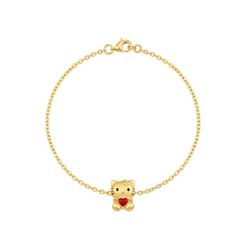 Real Gold Kitty Cat Red Heart Bracelet (19 CM) 0358 BR1931