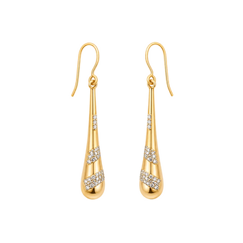 Real Gold Engraved Stones on Long Teardrop Earrings Set - Model 0492 E1953