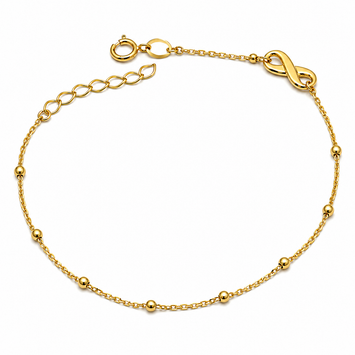 Real Gold Infinity with Beads 1.5 MM Adjustable Size Bracelet 0494 (19 C.M) BR1809