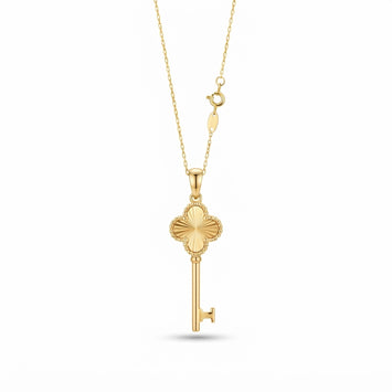 Real Gold Reversible Clover Key Necklace 2507  CWP 2049