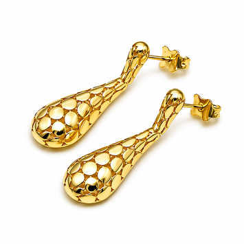 Real Gold Snake Skin Hanging Stud Earring Set  - Model 0713 E1945