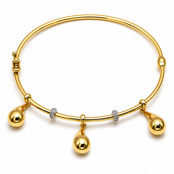 Real Gold 2 Color Dangler 3 Teardrop Bangle (Size 17) 0854 BA1615