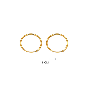 Real Gold Round Plain Loop Earrings Set (1.3 cm) - Model 0008/10/10M E1940