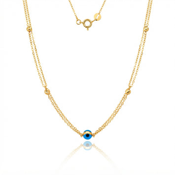 Real Gold Evil Eye Bead Station Necklace (45 C.M) 1037 N1578