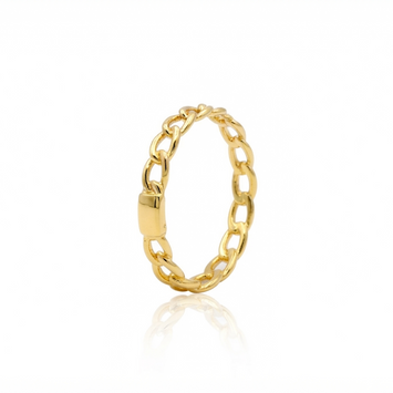 Real Gold Open Curb Chain Belt Band Ring (Size 5) 1081 R3014