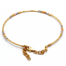 Real Gold 3-Color Beads Sleek Minimalist Elegant Design Bangle Bracelet - Adjustable Size (17 to 25) Model 4352 BR1691