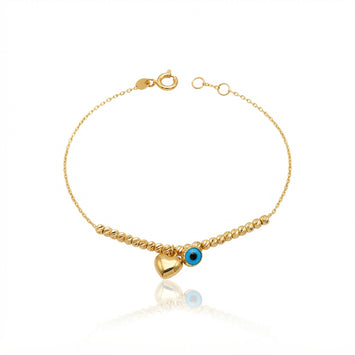 Real Gold 3D Heart Evil Eye Anklet (25 C.M) 1114 A1360