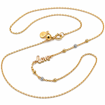 Real Gold Love Necklace with 2 color 6 textured Ball Chain Necklace (40 C.M) 1172 YW N1549