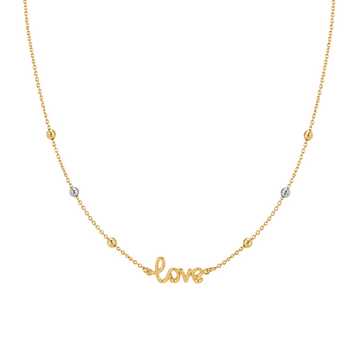 Real Gold Love Necklace with 2 color 6 textured Ball Chain Necklace (40 C.M) 1172 YW N1549