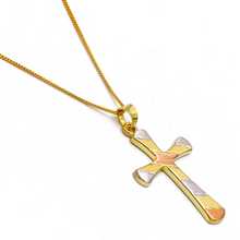 Real Gold Three-Tone Textured Plain Cross Pendant 1926/12 With Flat Carpet Chain 1153 Necklace CWP 1924