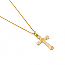 Real Gold Three-Tone Textured Plain Cross Pendant 1926/12 With Flat Carpet Chain 1153 Necklace CWP 1924