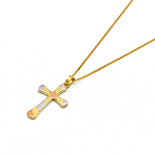 Real Gold Three-Tone Textured Plain Cross Pendant 1926/12 With Flat Carpet Chain 1153 Necklace CWP 1924