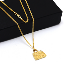 Real Gold GZLV Luxury Bag 2 Side 3D Pendant 0500/3KU With Wide Wheat Chain 1.5 MM Thick 4170 Necklace CWP 1819