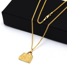 Real Gold GZLV Luxury Bag 2 Side 3D Pendant 0500/3KU With Wide Wheat Chain 1.5 MM Thick 4170 Necklace CWP 1819