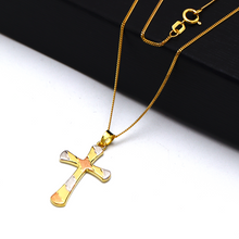 Real Gold Three-Tone Textured Plain Cross Pendant 1926/12 With Flat Carpet Chain 1153 Necklace CWP 1924