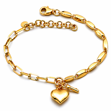 Real Gold 3D Dangler Heart Key Charms Paper Clip Link Adjustable Size Bracelet (16+3 = 19 C.M) 3968 BR1899