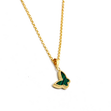 قلادة من الذهب الحقيقي على شكل فراشة خضراء مع سلسلة رولو مجوفة CWP 1893 0285 5724 GZVC 