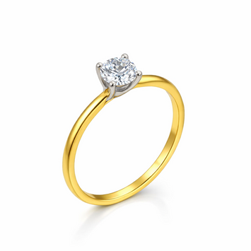 Real Gold 2 Color Plain Solitaire Stone Ring 0016 (Size 9) R1983