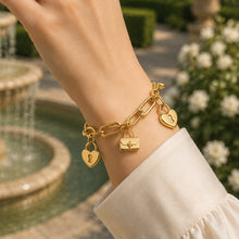 Real Gold 3D Dangler Heart Lock Charms Bracelet (17 C.M) 1309 BR1898