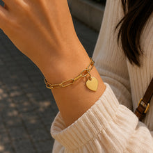 Real Gold Thick Paper Clip Dangler Heart Luxury Adjustable Size Bracelet (17 C.M) 1405 BR1713