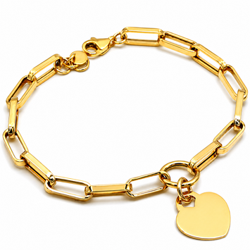 Real Gold Thick Paper Clip Dangler Heart Luxury Adjustable Size Bracelet (19 C.M) 1405 BR1573