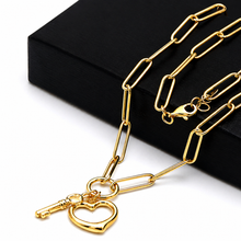 Real Gold Paper Clip Chain Necklace with 3D Heart and Key Charms (45 C.M) 1407 N1421