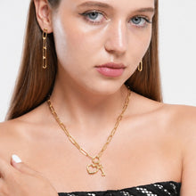 Real Gold Paper Clip Chain Necklace with 3D Heart and Key Charms (45 C.M) 1407 N1421